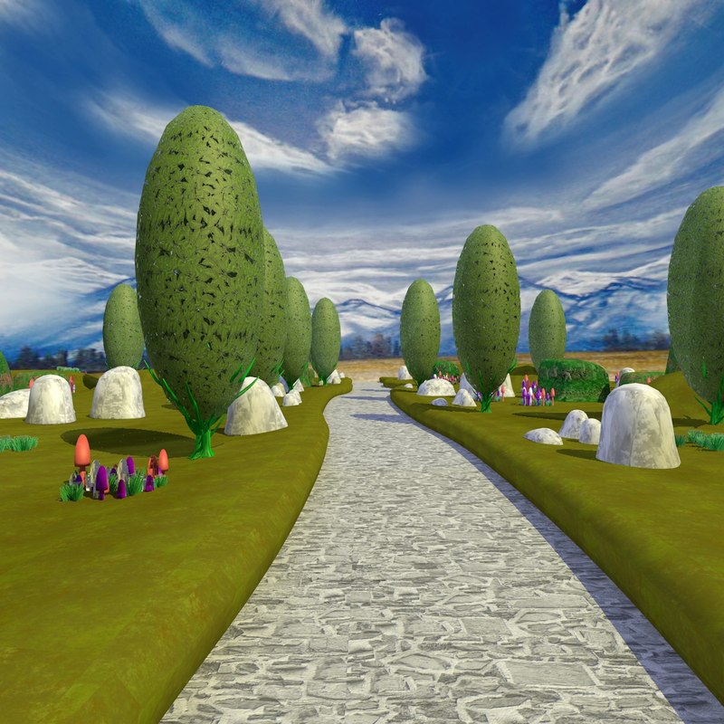 3d cartoon landscape scene path