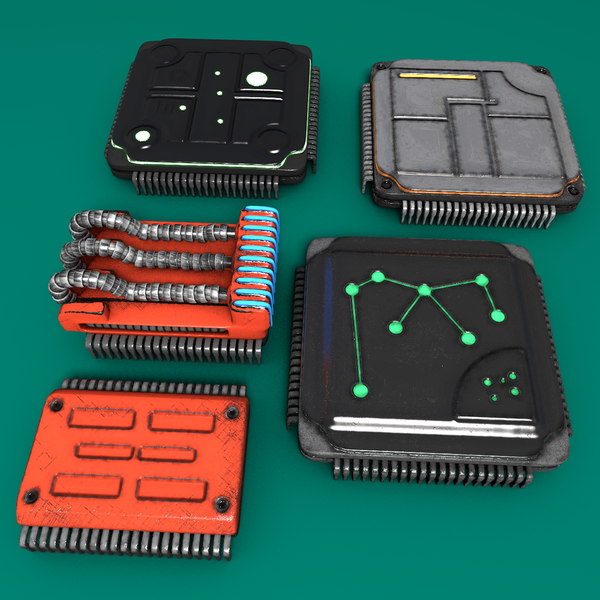 5 Computer Chips 3d Model
