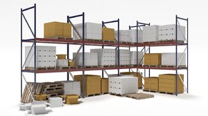 industrial racks cardboard boxes 3d blend