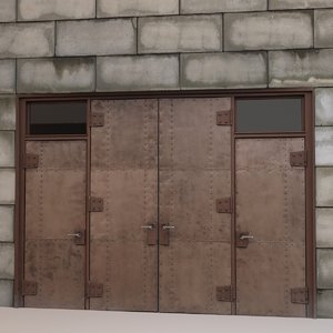 3d alley metal door brick wall