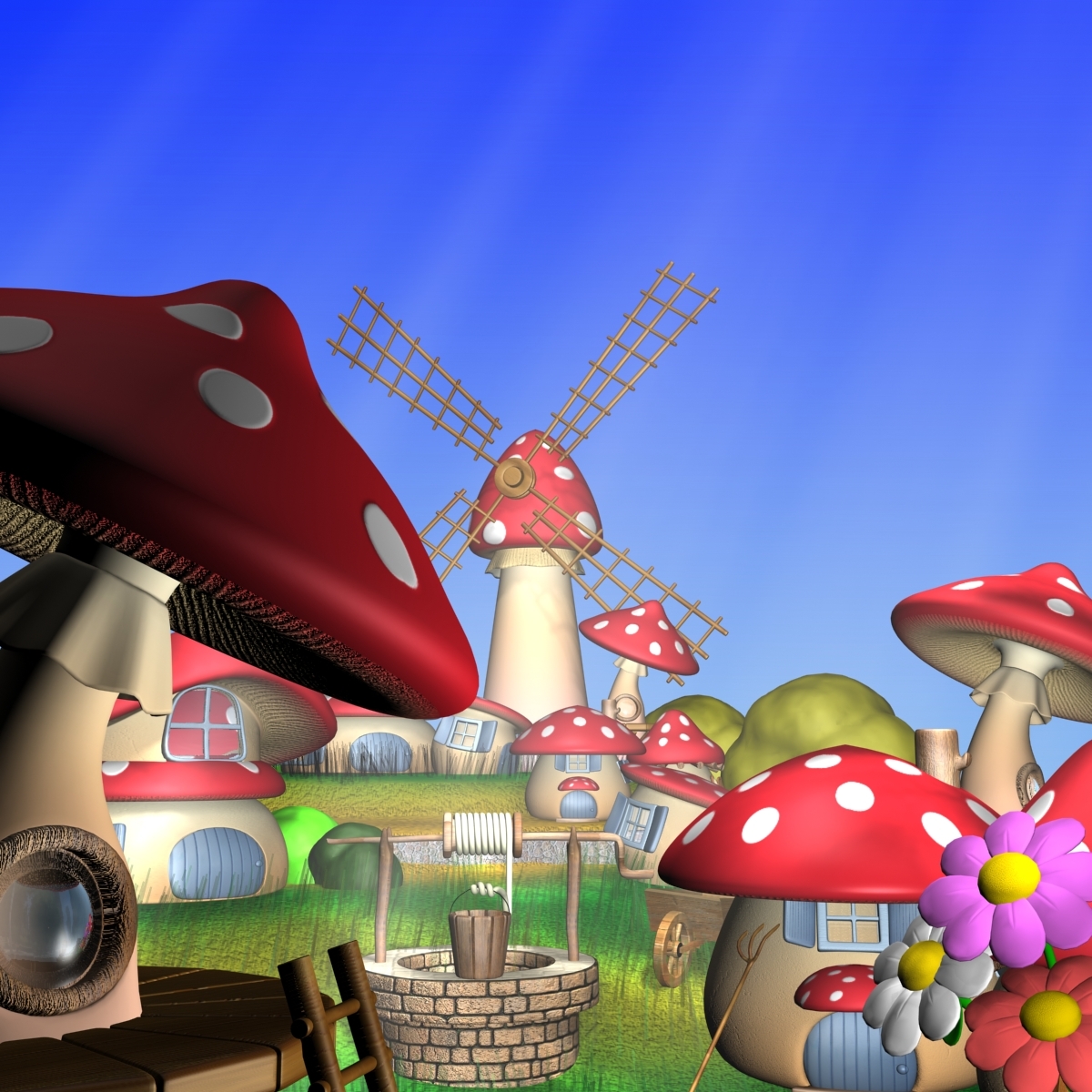 cartoon mushroom village 3d max