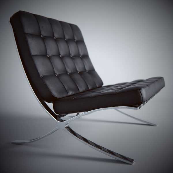3ds Max Barcelona Chair Black Leather, Black Leather Barcelona Chair