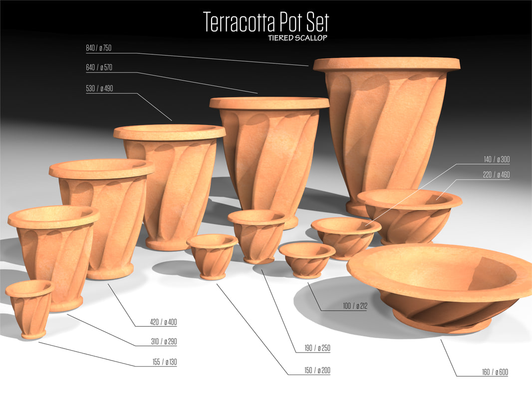 3d tiered scallop terracotta  pots  model 