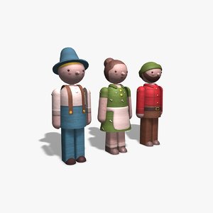 3d model wooden toy characters