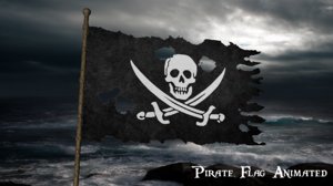 3d model torn pirate flag animation