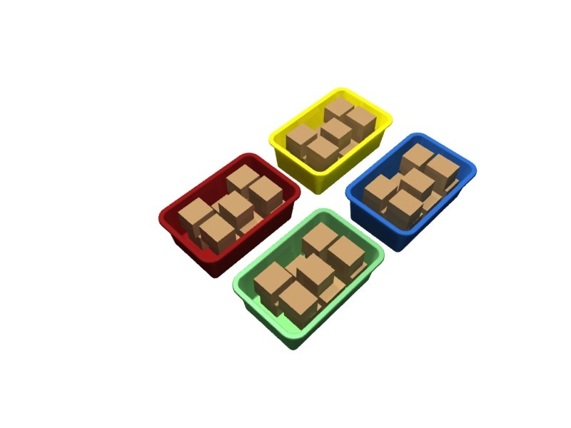 3d 4 colored totes boxes model