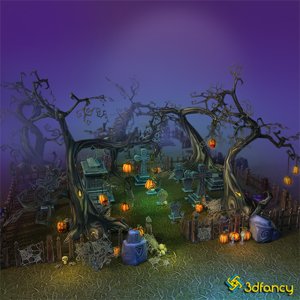 3d max hand painted cemetery halloween