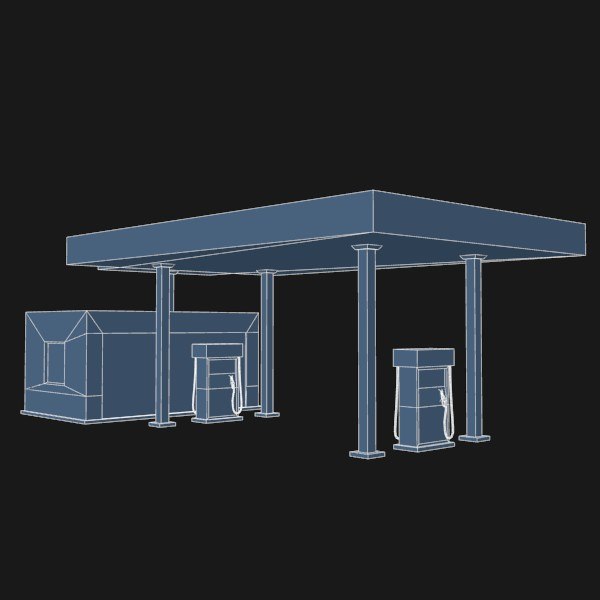 low-poly gas station 3d model