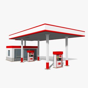 low-poly gas station 3d model