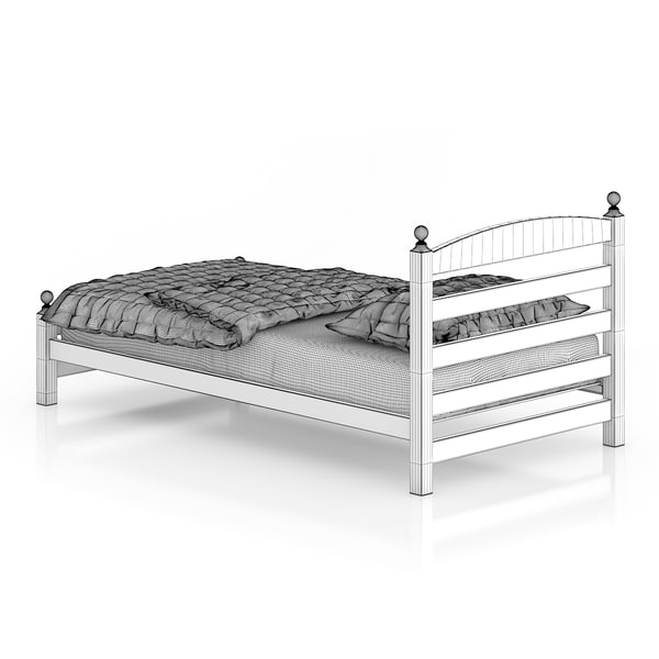 white single bed 3d