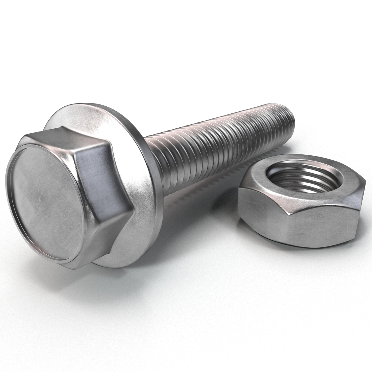 六角头法兰螺栓和螺母3d模型