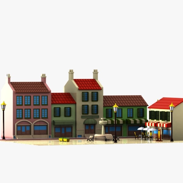 3d model cartoon town square