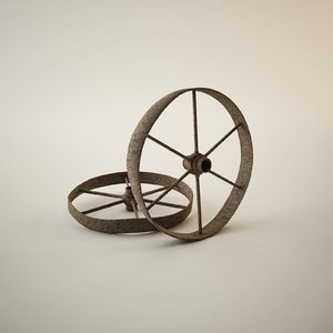 3d model antique rusted wheel