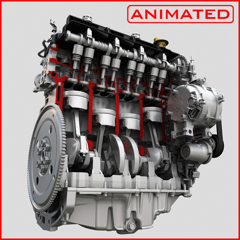3d engine piston motion animation model