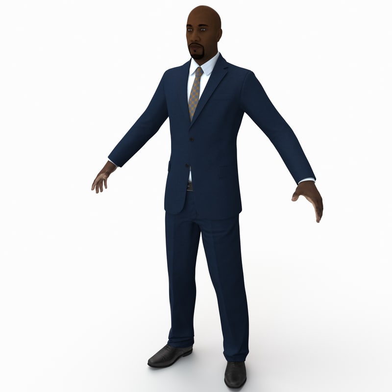 black male businessman rigged 3d max