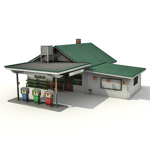 grocery building gas station 3d 3ds