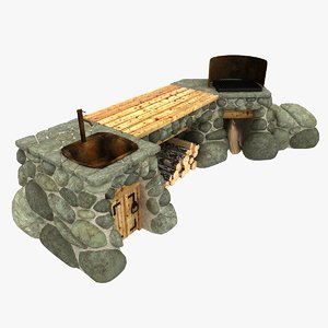 stone barbecue table 3d model