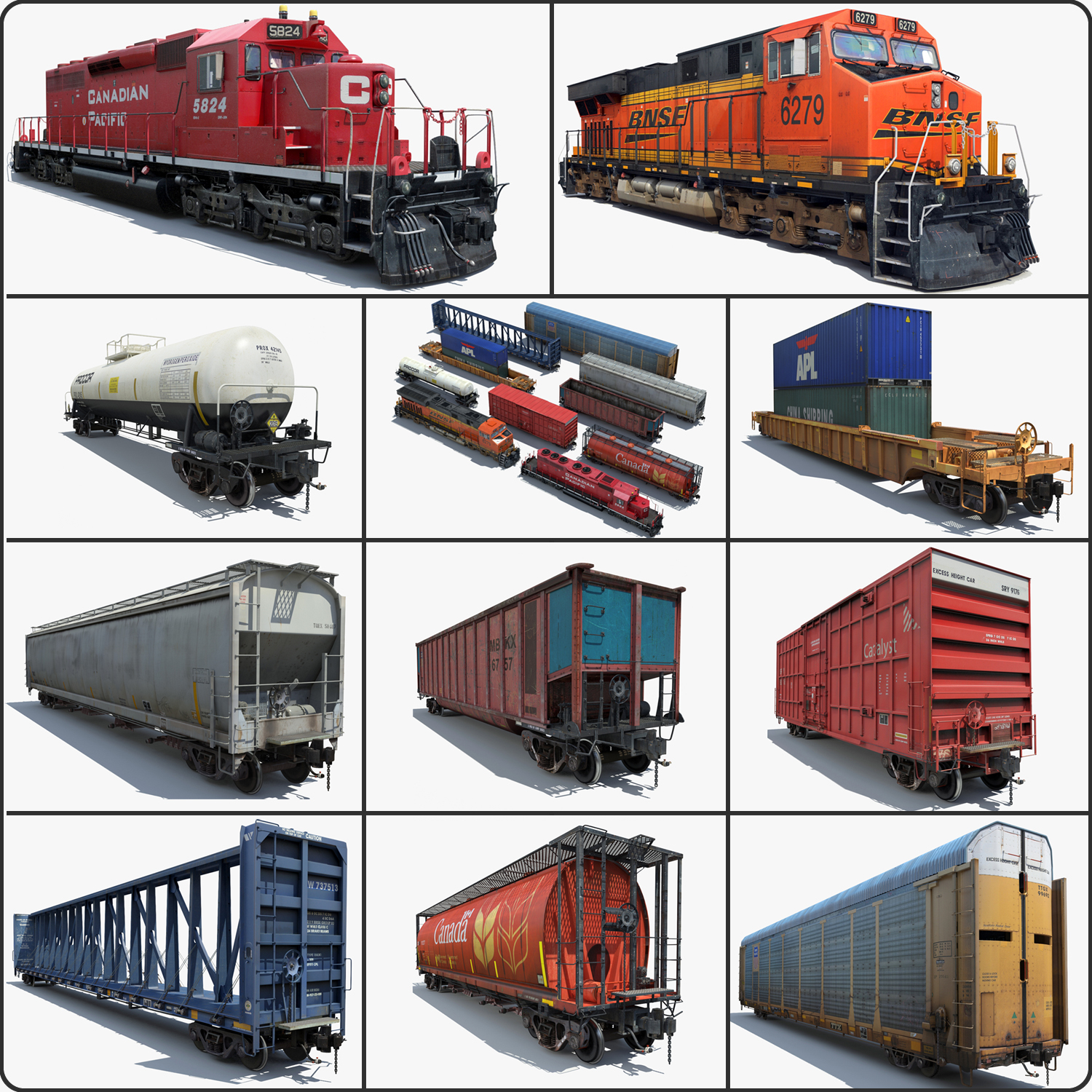 Freight Models freight train cargo cars 3d model