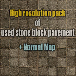 High resolution pack of used stone block pavements 1 + normal map