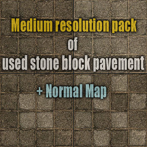 Medium resolution pack of used stone block pavements 1 + normal map