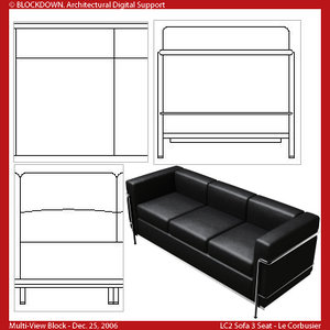 LC2 Sofa 3 Seat Multi-View Block