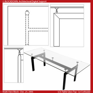 LC6 Table Glass Top Multi-View Block