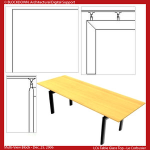 LC6 Table Wood Top Multi-View Block