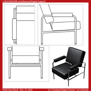 LC13 Fauteuil Wagon Fumoir Armchair Multi-view Block
