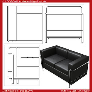 LC2 Sofa 2 Seat Multi-View Block