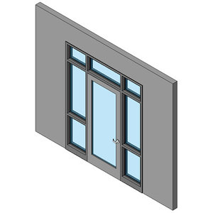 Hollow Metal Swing Door, Single With Two Sidelites And Transom