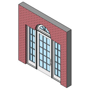 Wood Exterior Swing Door, With Sidelites And Half Round Transom