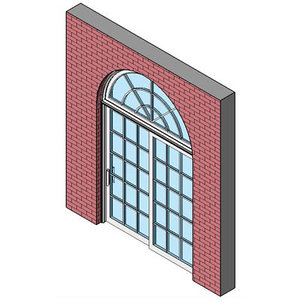 Wood Exterior Sliding Patio Door, Single With Half Round Transom