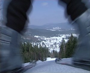 Skiing over camera
