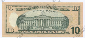 100, 1, 10,  dollar banknotes . back side