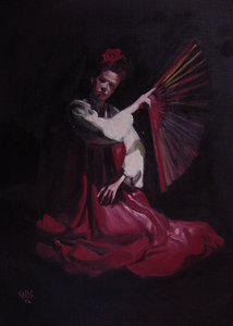 oil painting girl with a fan
