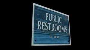 Blue Wooden Restroom Sign