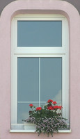 Pink window with flowers