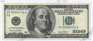 100,1 ,10  , dollars banknotes.