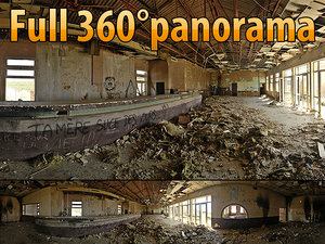 Devastated hall inside - full 360&deg; panorama