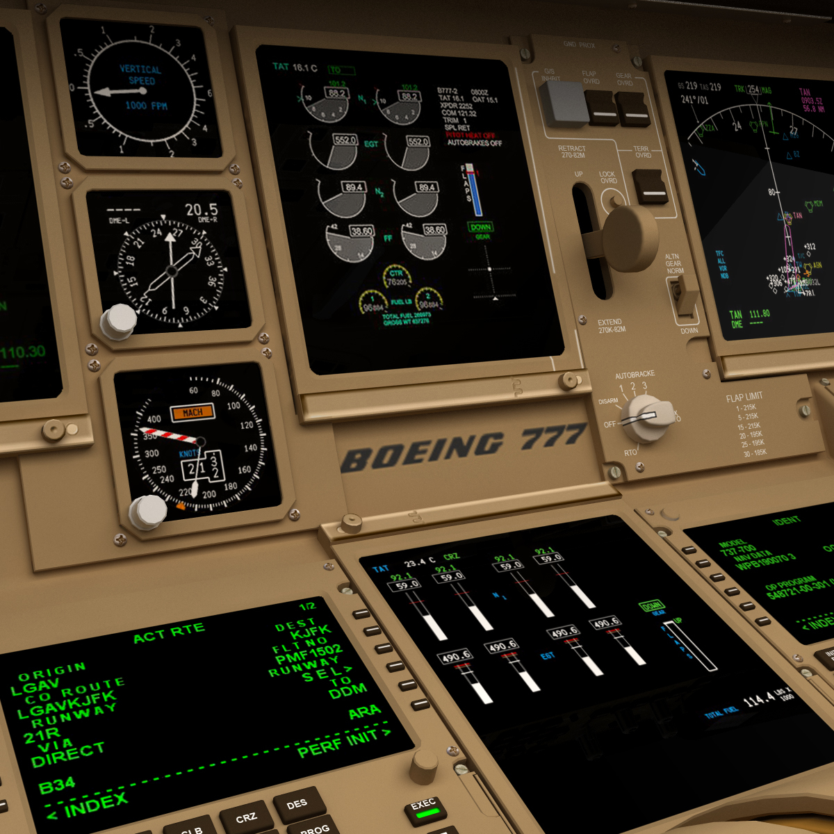 realistic boeing 777 cockpit 3d lwo