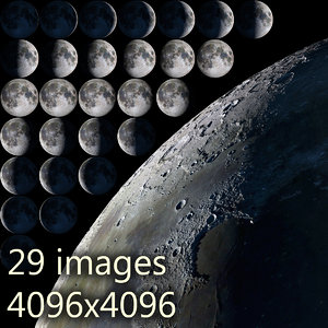 Moon. All phases. 29 moon days in high resolution.