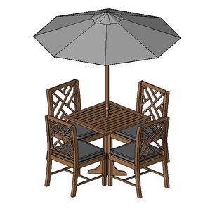 Patio Table with Chair and Umbrellas