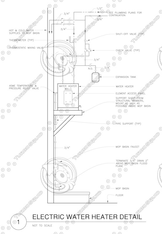 Building AutoCAD drawing electric water heater
