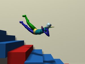 Biped kicked fall back down stairs