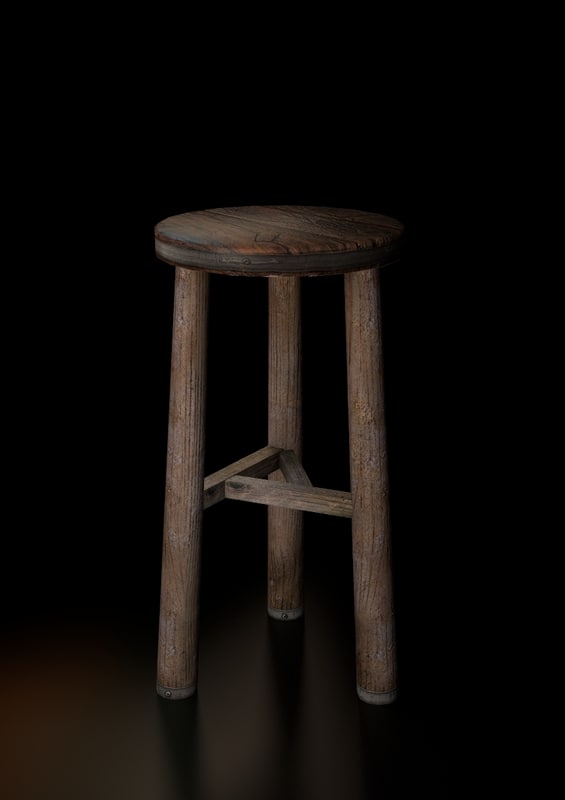Old Wood Bar Stool 3d Model