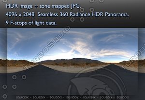 MIDDLE OF DESERT ASPHALT ROAD  AT SUNSET 360 HDR PANORAMA #261