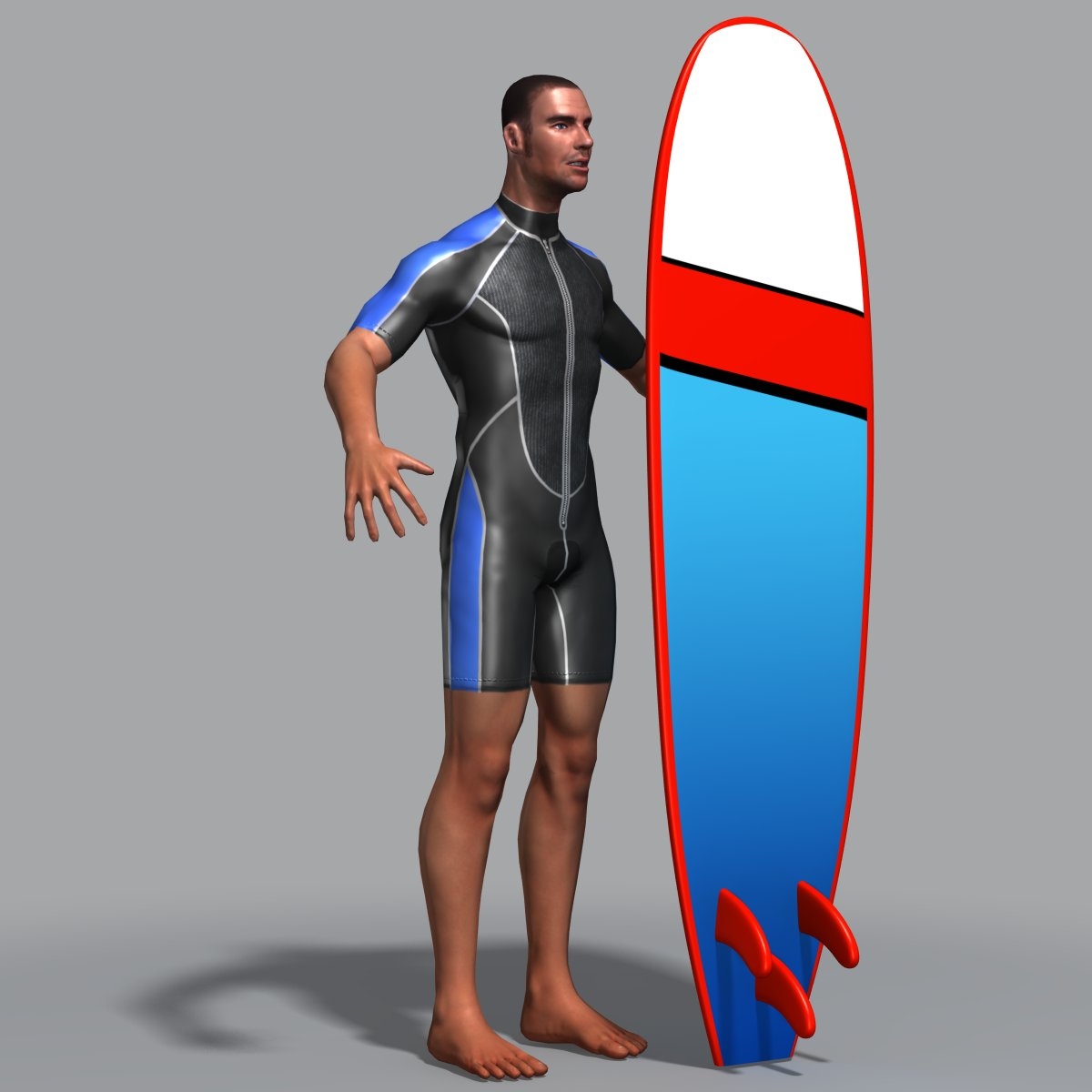 surfer wetsuit surfboard 3d max