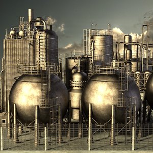 3ds large rusty oil refinery
