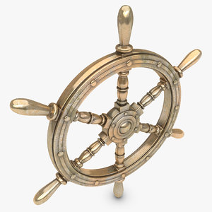 realistic ship wheel bronze 3d model