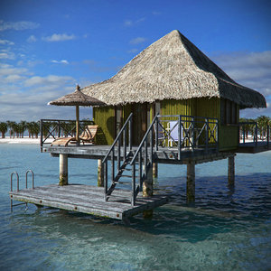 tropical beach bungalow 3d obj